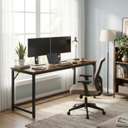 LEDREM Vasagle Computer Desk, Office Desk, 160 X 60 X 76 Cm, For Study, Bedroom, Living Room, Rustic Brown And Ink Black Lwd121K01 - thumbnail 4