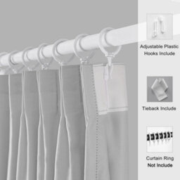 Aspire Homeware Light Grey Plain Blackout Curtain Room Darkening Pencil Pleat Curtain Pair (W)168Cm X (D)183Cm With Tie Back Pair - thumbnail 3