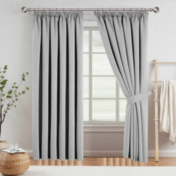 Aspire Homeware Light Grey Plain Blackout Curtain Room Darkening Pencil Pleat Curtain Pair (W)168Cm X (D)183Cm With Tie Back Pair - thumbnail 8