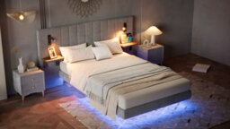 Matteo Grey Velvet Double Bed Frame 4Ft6 With Integrated Usb Charging & Led Headboard Lights - thumbnail 8