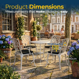 Homeology Oshowa Garden And Patio Table And 4 Large Chairs Bistro Set - White With Black Cushions - thumbnail 9