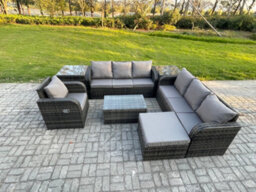 Fimous 8 Seater Rattan Outdoor Garden Furniture Sofa Set Patio Table & Chairs Set - thumbnail 2