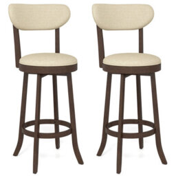 Costway 77Cm Counter Height Chairs Set Of 2 Swivel High Bar Stool-Brown