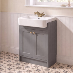 Aveli Complete Traditional Bathroom Suite 1700mm Square Bath With Grey Vanity Unit, Toilet, Brushed Brass Shower, Bath Screen & Taps - thumbnail 4