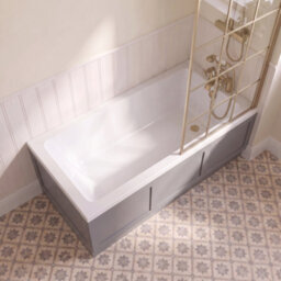 Aveli Complete Traditional Bathroom Suite 1700mm Square Bath With Grey Vanity Unit, Toilet, Brushed Brass Shower, Bath Screen & Taps - thumbnail 7