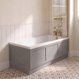 Aveli Complete Traditional Bathroom Suite 1700mm Square Bath With Grey Vanity Unit, Toilet, Brushed Brass Shower, Bath Screen & Taps - thumbnail 3