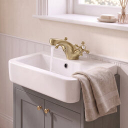 Aveli Complete Traditional Bathroom Suite 1700mm Square Bath With Grey Vanity Unit, Toilet, Brushed Brass Shower, Bath Screen & Taps - thumbnail 8