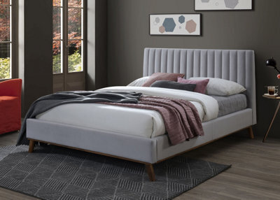 Save On Goods UK 5Ft King Size Light Grey Soft Velvet Fabric Upholstered Bed Frame Bedstead. - image 1