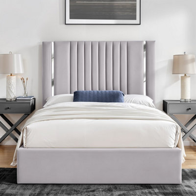 UKBEDFURNITURE Valencia Silver Plush Valvet Upholstered Bed Frame Only - Slatted Base - 48 Inch Headboard - image 1