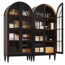 Btm 2 Piece Tall Arch Storage Cabinets Freestanding Kitchen Cabinet With Glass Doors Display Cabinet Wood Grain - thumbnail 2