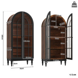 Btm 2 Piece Tall Arch Storage Cabinets Freestanding Kitchen Cabinet With Glass Doors Display Cabinet Wood Grain - thumbnail 9