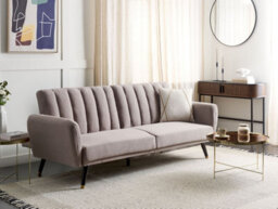 Beliani Sofa Bed 3 Seater Vimmerby Fabric Light Brown - thumbnail 2