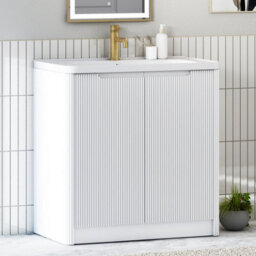 Royal Bathrooms Avenza 800mm Fluted Floor Standing Vanity Unit Matt White 2 Door Storage Cabinet With Ceramic Basin - thumbnail 6