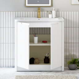 Royal Bathrooms Avenza 800mm Fluted Floor Standing Vanity Unit Matt White 2 Door Storage Cabinet With Ceramic Basin - thumbnail 5