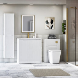 Royal Bathrooms Avenza 800mm Fluted Floor Standing Vanity Unit Matt White 2 Door Storage Cabinet With Ceramic Basin - thumbnail 4