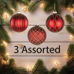 Shatchi Christmas 8Cm Red Glass Baubles Set - 12Pcs Ornaments With 3 Assorted Designs For Tree Decorations - thumbnail 3