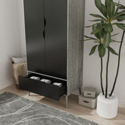 Urbn-Living Urbnliving 180Cm Height Ash Grey Wardrobe With Black 2 Door 2 Drawer Scandi Legs Cupboard Hanging Rail Unit - thumbnail 4