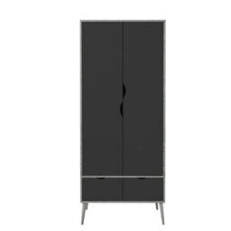 Urbn-Living Urbnliving 180Cm Height Ash Grey Wardrobe With Black 2 Door 2 Drawer Scandi Legs Cupboard Hanging Rail Unit - thumbnail 6