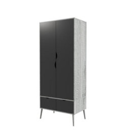 Urbn-Living Urbnliving 180Cm Height Ash Grey Wardrobe With Black 2 Door 2 Drawer Scandi Legs Cupboard Hanging Rail Unit - thumbnail 5