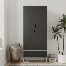 Urbn-Living Urbnliving 180Cm Height Ash Grey Wardrobe With Black 2 Door 2 Drawer Scandi Legs Cupboard Hanging Rail Unit - thumbnail 2