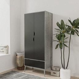 Urbn-Living Urbnliving 180Cm Height Ash Grey Wardrobe With Black 2 Door 2 Drawer Scandi Legs Cupboard Hanging Rail Unit - thumbnail 1