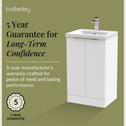 Balterley 500mm Satin White Fluted 2-Door Floor Standing Vanity Unit With Basin & Brushed Brass Handles - thumbnail 6