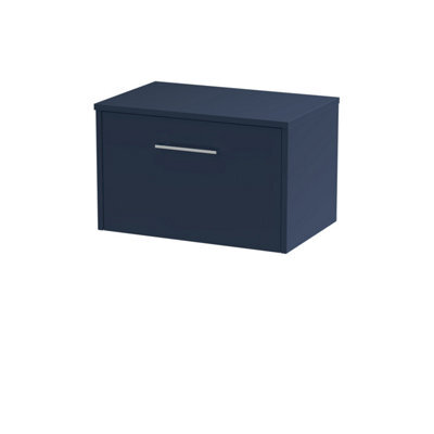 Hudson Reed Juno Wall Hung 1 Drawer Vanity Unit & Matching Worktop, Midnight Blue Finish, 605 X 390 mm - image 1