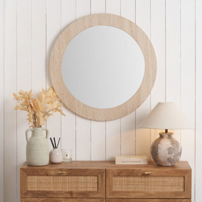 Pacific Lifestyle Round Wall Mirror Cream Travertine Effect Veneer 80Cm Contemporary - image 1
