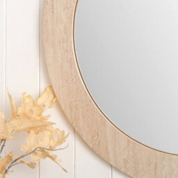 Pacific Lifestyle Round Wall Mirror Cream Travertine Effect Veneer 80Cm Contemporary - thumbnail 3