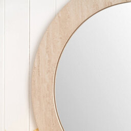 Pacific Lifestyle Round Wall Mirror Cream Travertine Effect Veneer 80Cm Contemporary - thumbnail 4