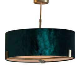 Ceiling Pendant Light Matt Antique Brass & Green Velvet 3 X 10W Led E27