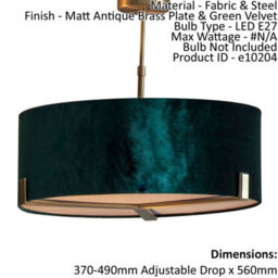Ceiling Pendant Light Matt Antique Brass & Green Velvet 3 X 10W Led E27 - thumbnail 2