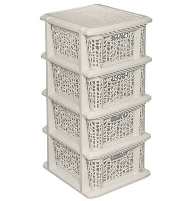 B2C Storage Unit With Baskets Drawer Box Organizer Tower Cabinet White 4 Basket Unit - image 1