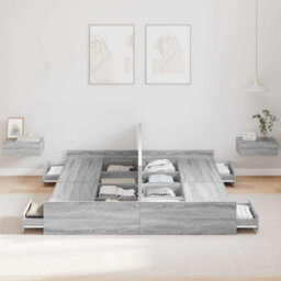 Berkfield Modern Storage Bed Frame Grey Sonoma 140 X 190 Cm Engineered Wood - thumbnail 4