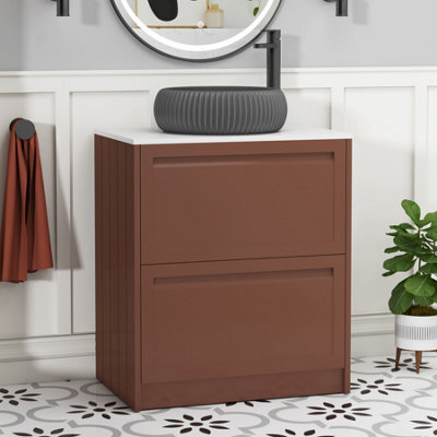 Royal Bathrooms Royal Bathroom Elmore 700mm Terracotta Clay Freestanding Bathroom Vanity Unit 2 Drawer Plain White Worktop With Milan Black Basin - image 1