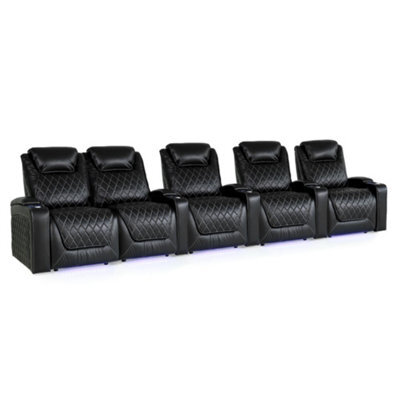 Valencia Oslo Xl Home Cinema Seating Row Of 5 Loveseat Left Black Nappa Leather Power Recliner And Headrest - image 1