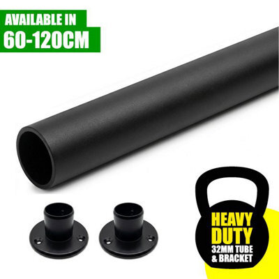 Heavy Duty, 32mm Black Industrial Wardrobe Rail, 90Cm Wall Mounted Clothes Hanging Rail - image 1