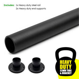 Heavy Duty, 32mm Black Industrial Wardrobe Rail, 90Cm Wall Mounted Clothes Hanging Rail - thumbnail 5