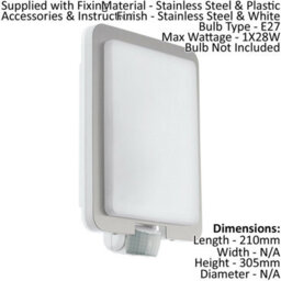 Ip44 Outdoor Wall Light With Pir Sensor - Stainless Steel Square Design For E27 Bulb - thumbnail 2