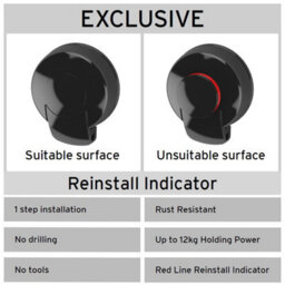 Showerdrape Suctionloc Black Steel Suction Wall Mounted Robe Hook - thumbnail 4