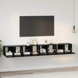Berkfield Modern Tv Cabinet Wall-Mounted 4 Pcs Black Oak Engineered Wood - thumbnail 2