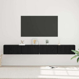 Berkfield Modern Tv Cabinet Wall-Mounted 4 Pcs Black Oak Engineered Wood - thumbnail 4
