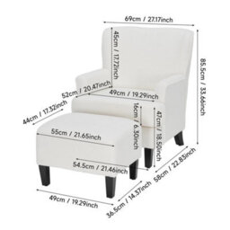 Armchair Accent Chair Wingback Thick Padding Tv Dining Reading With Footstool - thumbnail 2