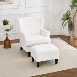 Armchair Accent Chair Wingback Thick Padding Tv Dining Reading With Footstool - thumbnail 1