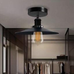 Flush Mount Ceiling Lighting With E27 Base Metal Black Lampshade For Bedroom Living Room Bar With Bulb - thumbnail 3