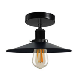 Vintage Flush Mount Ceiling Lighting With E27 Base Metal Black Lampshade For Bedroom Living Room Bar With Bulb