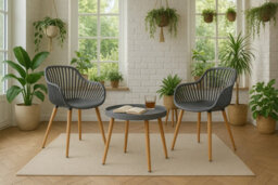 idooka 3 Piece Garden Bistro Set, Grey Wood Effect Legs - thumbnail 7
