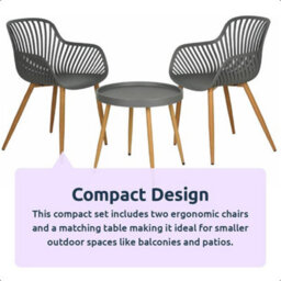 idooka 3 Piece Garden Bistro Set, Grey Wood Effect Legs - thumbnail 4