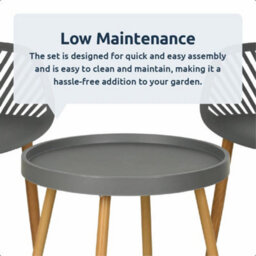 idooka 3 Piece Garden Bistro Set, Grey Wood Effect Legs - thumbnail 5
