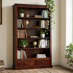 Rajwada Dark Mango Wood 5 Shelf And 2 Drawers Large Bookcase - thumbnail 7